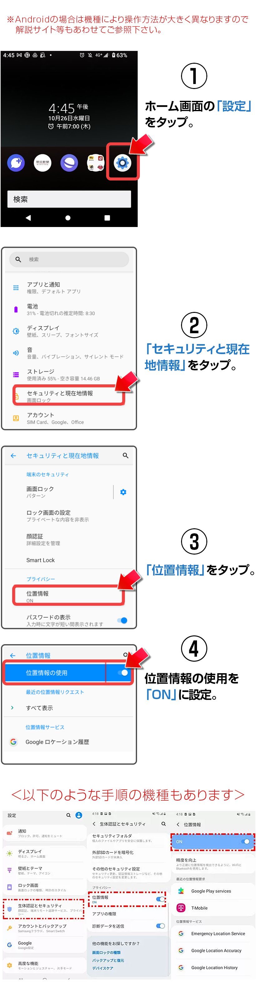 位置情報の設定